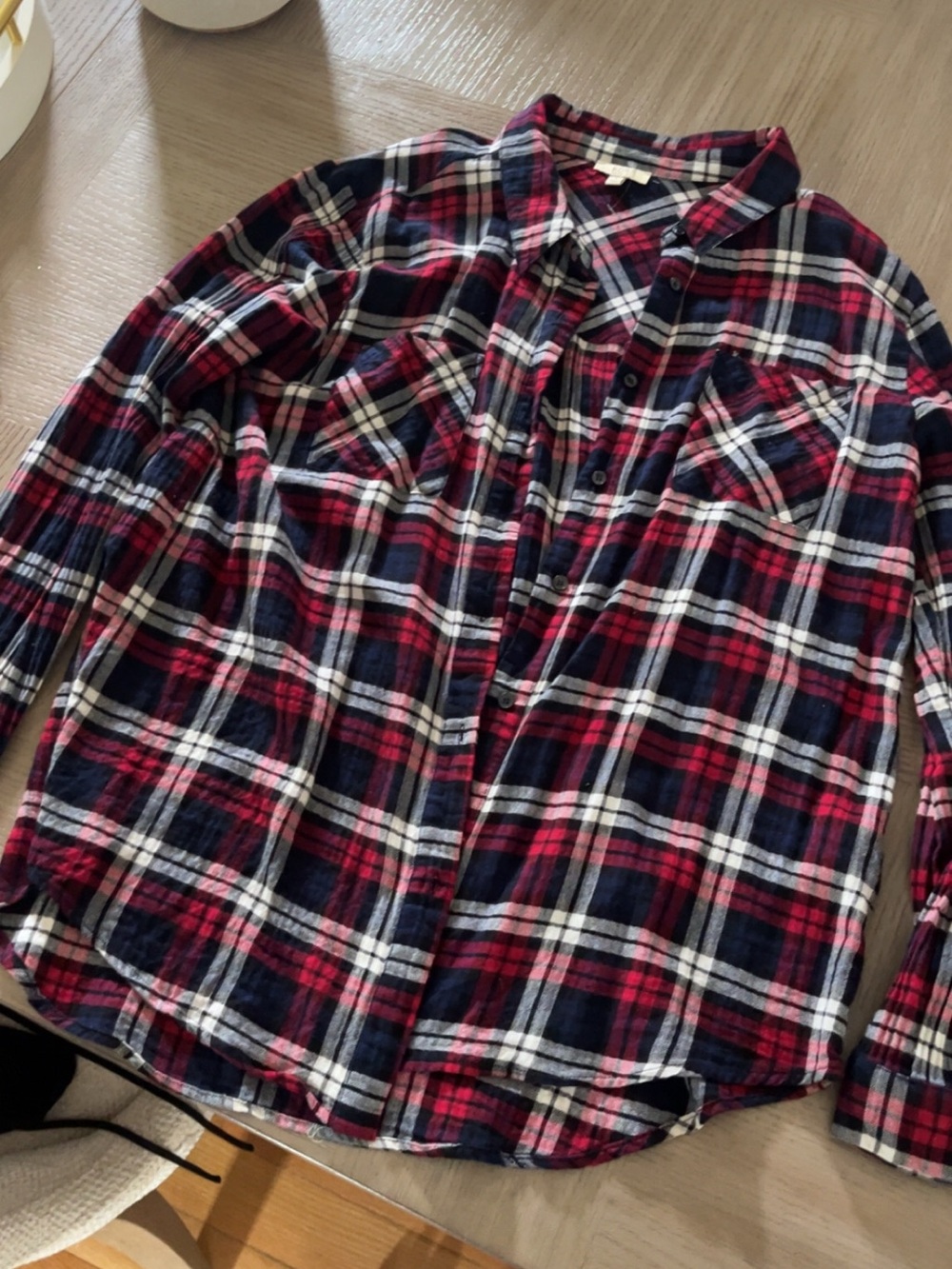 Red & Navy Plaid Button-Up Shirt